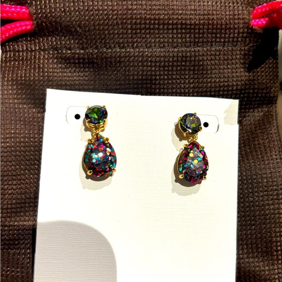 Kate Spade NWOT glitter gold drop earrings - Picture 3 of 5